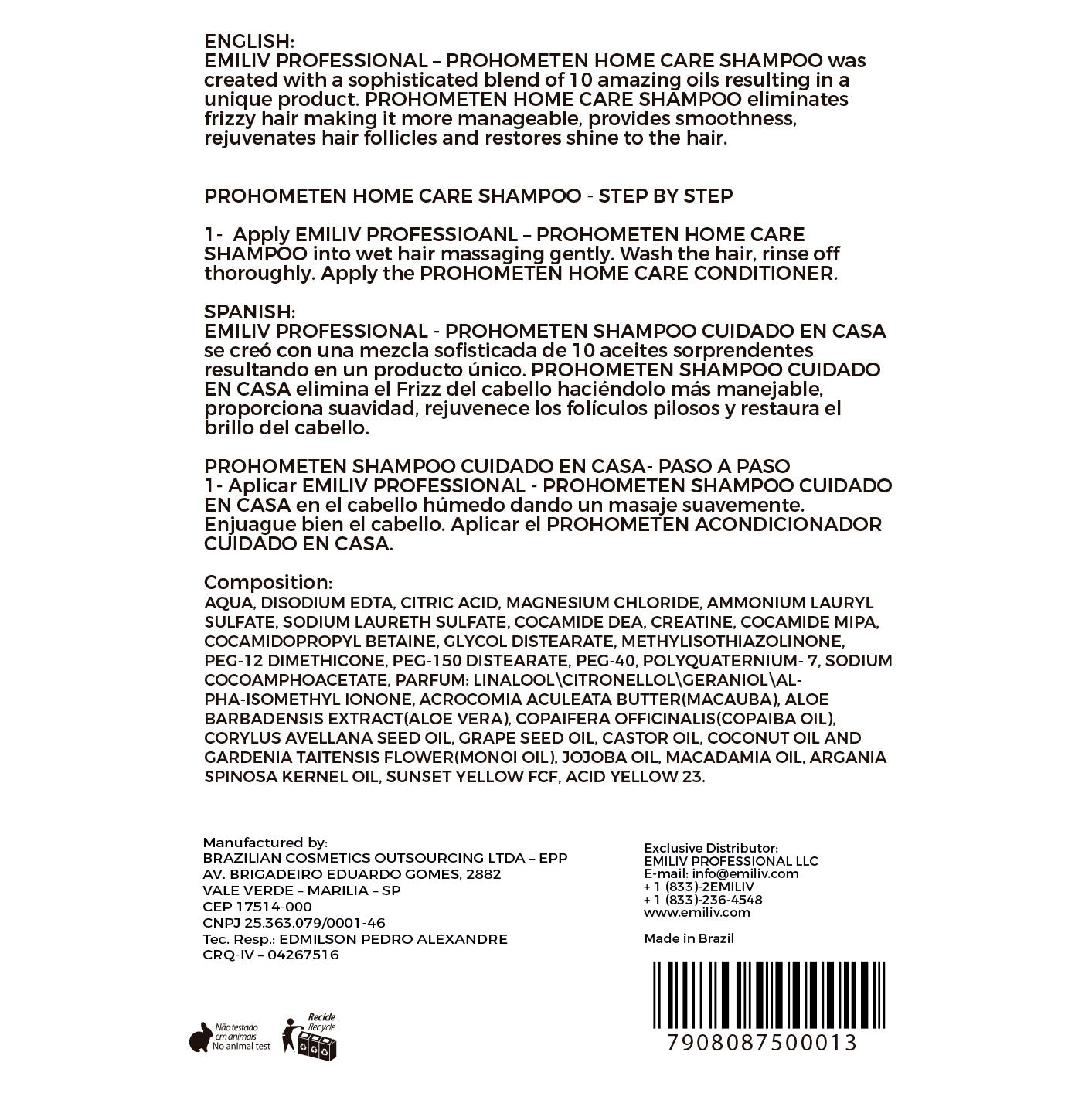 Emiliv Professional - PROHOMETEN Home Care Shampoo 500 ml / 10.14 fl. oz.
